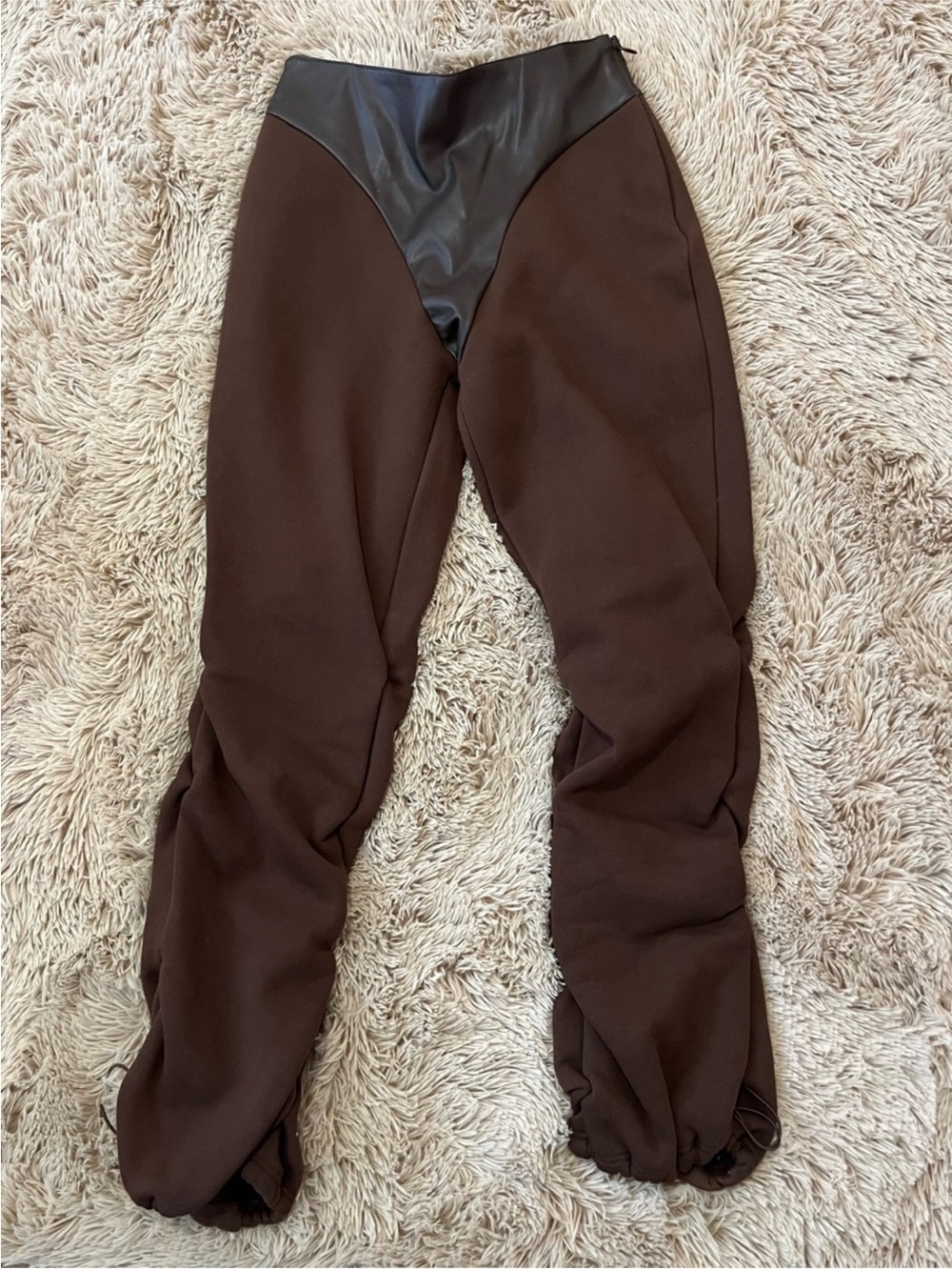 Maniere De Voir Brown Faux-Leather Waist Joggers
